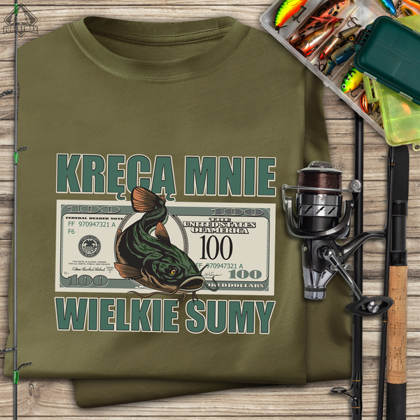 Wędkarska koszulka bawełniana T-shirt z dużym nadrukiem BRANIE ZACZYNA SIĘ PO 40-stce
