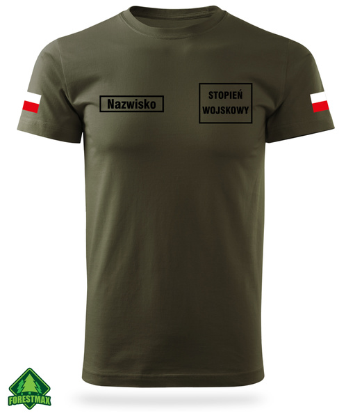 Wojskowa koszulka WOT kolor military - nadruk NAZWISKO, STOPIEŃ, NAPIS NA PLECACH