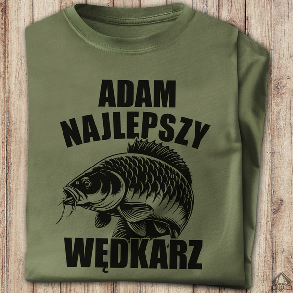 Wędkarska koszulka bawełniana T-shirt nadruk IMIĘ - NAJLEPSZY WĘDKARZ