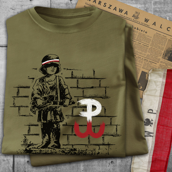 Koszulka patriotyczna T-shirt zieleń wojskowa - MAŁY POWSTANIEC