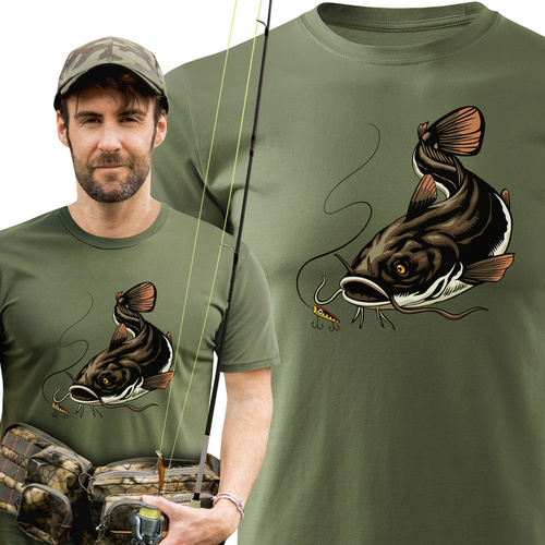 Wędkarska koszulka bawełniana T-shirt z dużym nadrukiem SUM