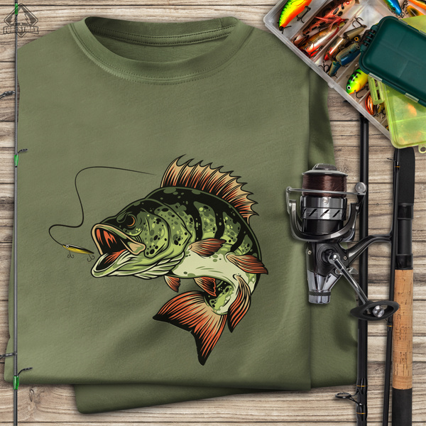 Wędkarska koszulka bawełniana T-shirt z dużym nadrukiem OKOŃ