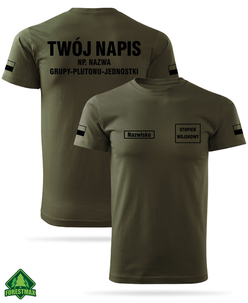 Koszulka WOT nadruk:  stopień + nazwisko + własny napis + flagi gaszone