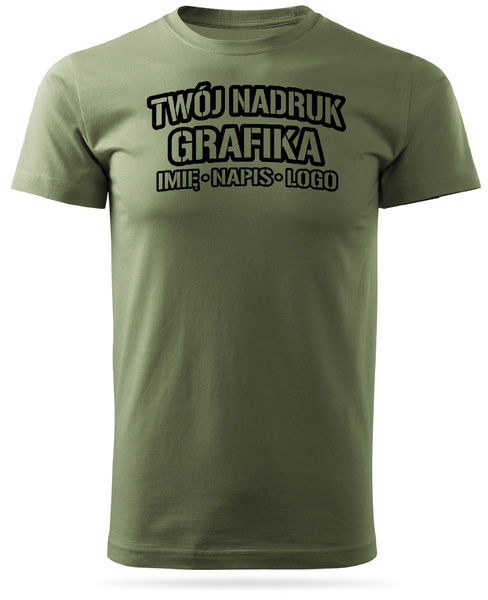 Khaki męska koszulka T-shirt z własnym nadrukiem 