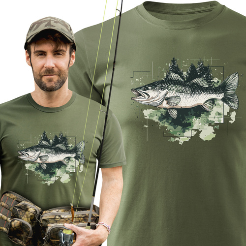 Wędkarska koszulka bawełniana T-shirt z dużym nadrukiem RYBA AKWARELA
