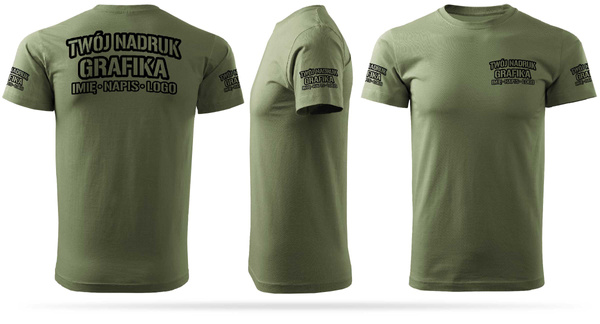 Khaki męska koszulka T-shirt z własnym nadrukiem 