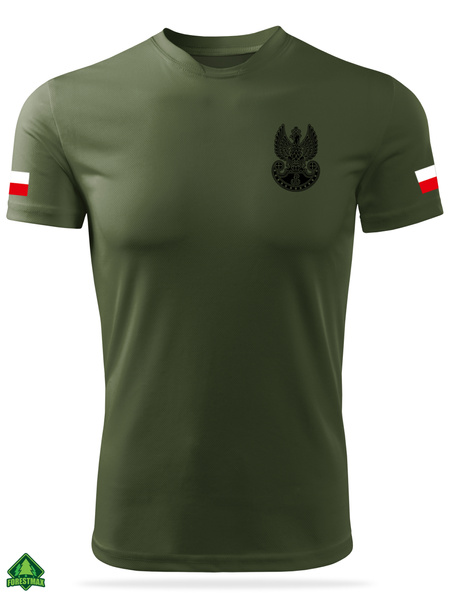 Termoaktywna koszulka MON khaki - nadruk Orzełek WOT, flagi Polski, WŁASNY NAPIS na plecach