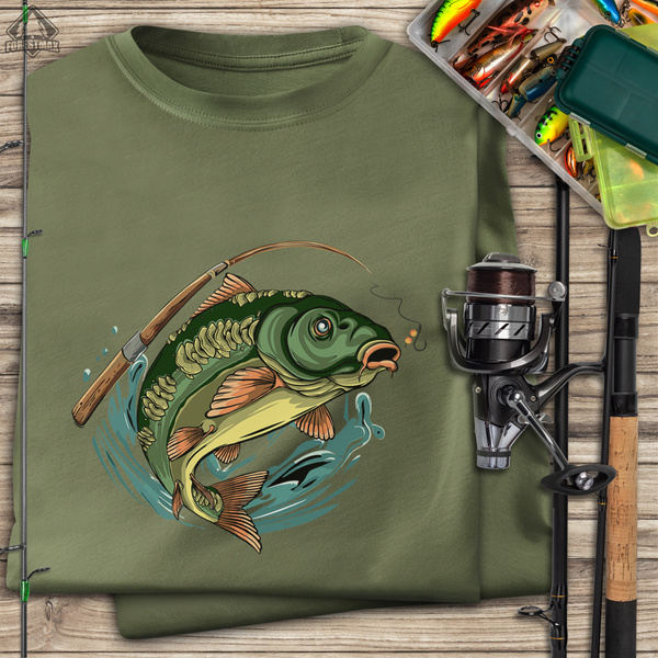 Wędkarska koszulka bawełniana T-shirt z dużym nadrukiem KARP
