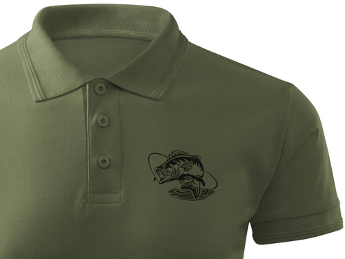 Wędkarska koszulka polo khaki z nadrukiem - OKOŃ