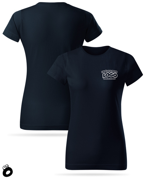 Damska bawełniana koszulka T-shirt z własnym nadrukiem - kolor granatowy
