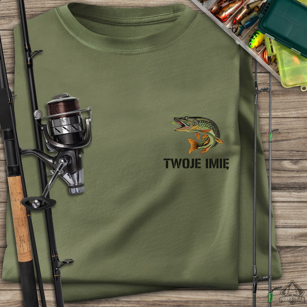 Wędkarska koszulka bawełniana T-shirt z nadrukiem SZCZUPAKA I IMIENIA