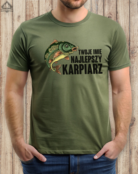 Wędkarska koszulka bawełniana T-shirt nadruk IMIĘ - NAJLEPSZY KARPIARZ
