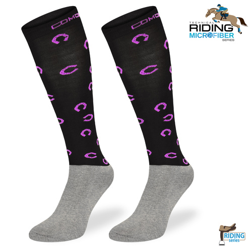 Podkolanówki jeździeckie SPJM – czarne w podkowy