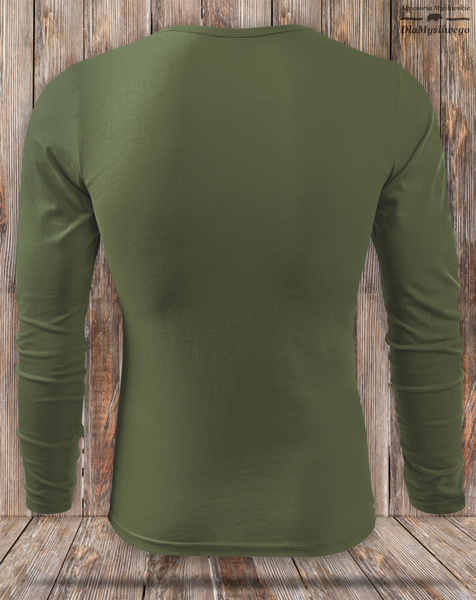 Myśliwska koszulka bawełniana z długim rękawem kolor khaki mały nadruk - BYK z ŁANIĄ