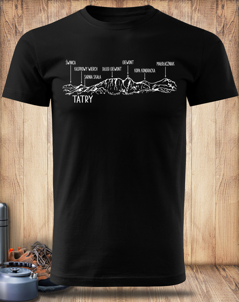 Czarna koszulka T-shirt nadruk PANORAMA TATR