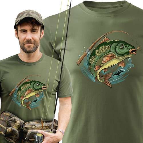 Wędkarska koszulka bawełniana T-shirt z dużym nadrukiem KARP
