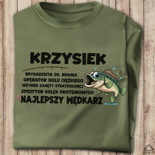 Wędkarska koszulka bawełniana T-shirt nadruk IMIĘ - NAJLEPSZY WĘDKARZ