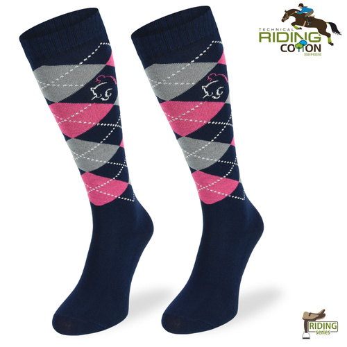 Podkolanówki jeździeckie SPDJC – granatowe romby