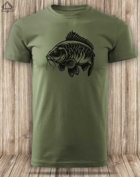 Wędkarska koszulka bawełniana T-shirt z dużym nadrukiem KARP