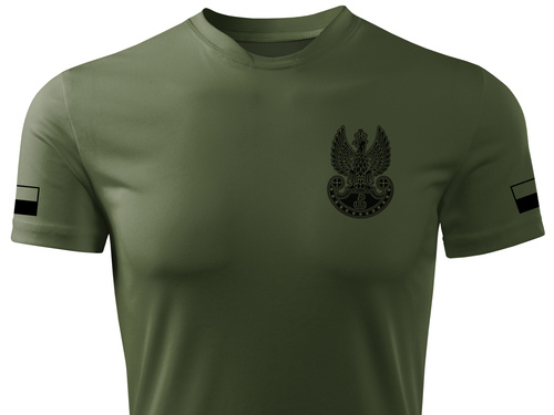 Termoaktywna koszulka wojskowa khaki - nadruk Orzełek WOT i flagi gaszone