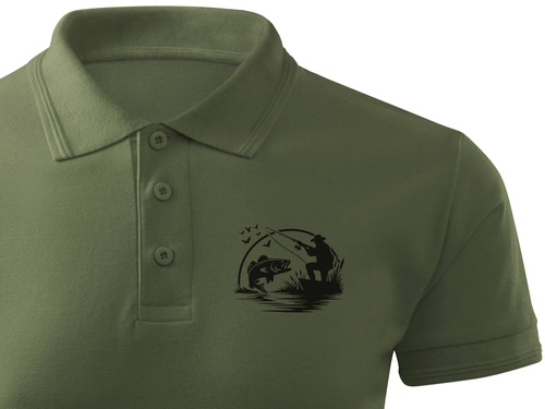 Wędkarska koszulka polo khaki z nadrukiem - WĘDKARZ