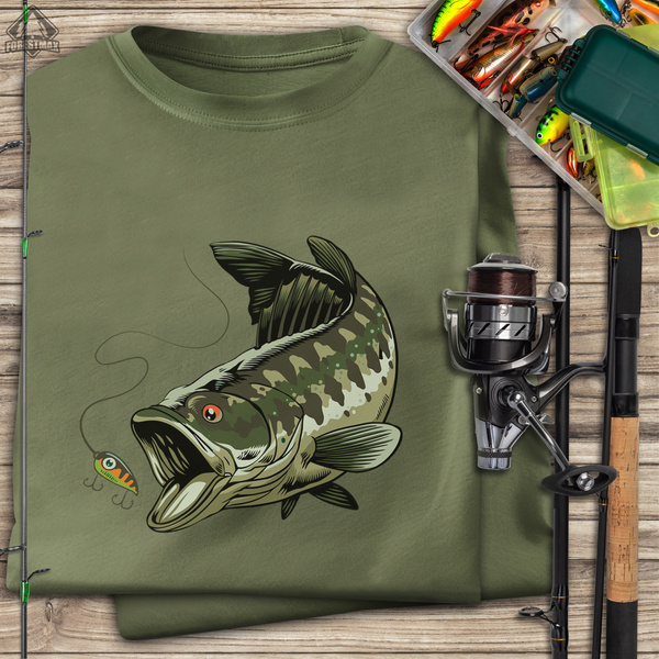 Wędkarska koszulka bawełniana T-shirt z dużym nadrukiem OKOŃ