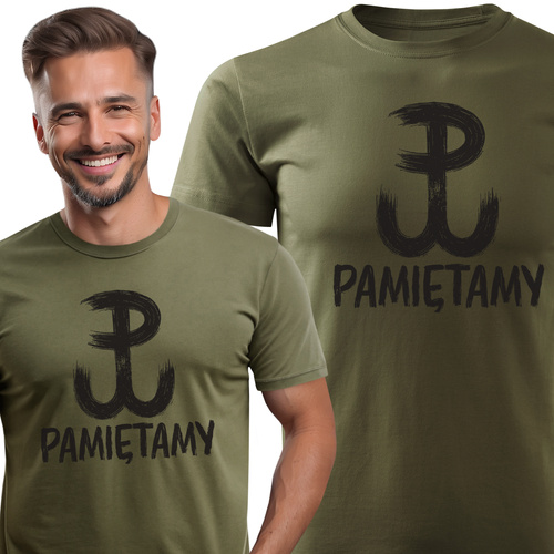 Koszulka patriotyczna T-shirt zieleń wojskowa - POLSKA WALCZĄCA - PAMIĘTAMY