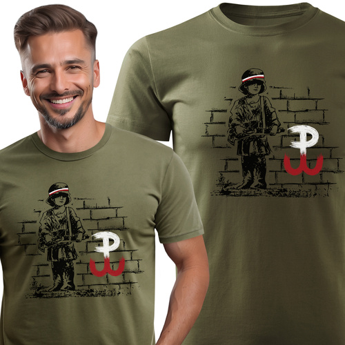 Koszulka patriotyczna T-shirt zieleń wojskowa - MAŁY POWSTANIEC