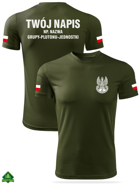 Termoaktywna koszulka MON military - nadruk Orzełek WOT, flagi Polski, WŁASNY NAPIS na plecach