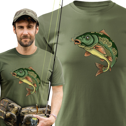 Wędkarska koszulka bawełniana T-shirt z dużym nadrukiem KARP