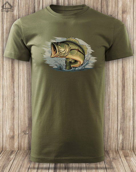 Wędkarska koszulka bawełniana T-shirt z dużym nadrukiem RYBA