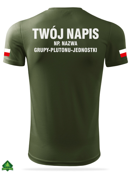 Termoaktywna koszulka MON military - nadruk Orzełek WOT, flagi Polski, WŁASNY NAPIS na plecach
