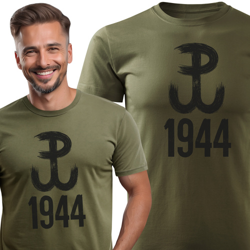 Koszulka patriotyczna T-shirt zieleń wojskowa - POLSKA WALCZĄCA 1944