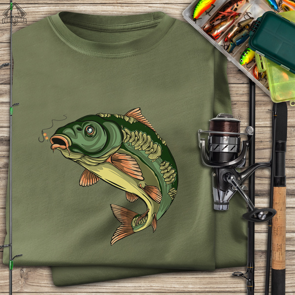Wędkarska koszulka bawełniana T-shirt z dużym nadrukiem KARP