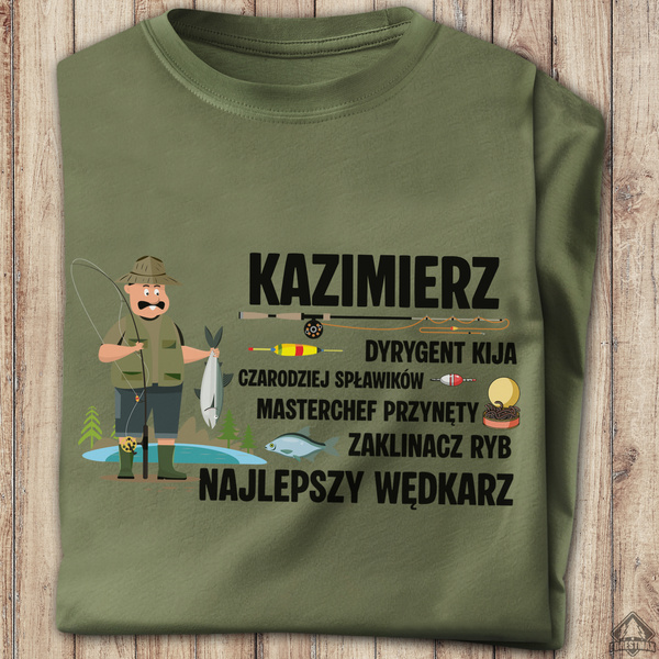 Wędkarska koszulka bawełniana T-shirt nadruk IMIĘ - NAJLEPSZY WĘDKARZ