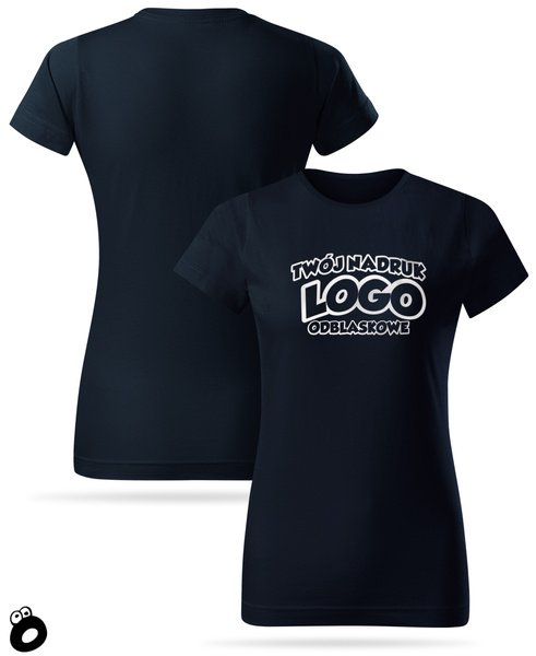 Damska bawełniana koszulka T-shirt z własnym nadrukiem - kolor granatowy