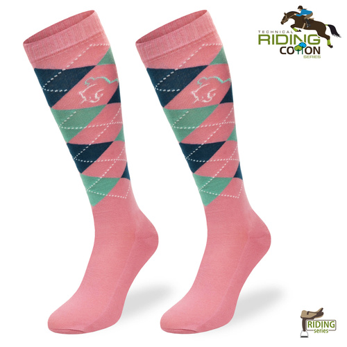 Podkolanówki jeździeckie SPDJ – różowe romby