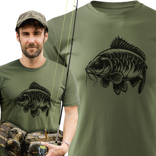 Wędkarska koszulka bawełniana T-shirt z dużym nadrukiem KARP