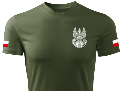 Termoaktywna koszulka wojskowa khaki - nadruk Orzełek WOT i flagi Polski