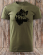 Myśliwska koszulka bawełniana T-shirt zieleń wojskowa nadruk - GŁOWA DZIKA