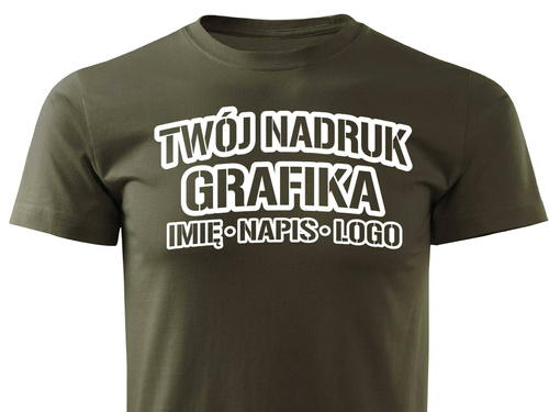 Zieleń wojskowa męska koszulka T-shirt z własnym nadrukiem