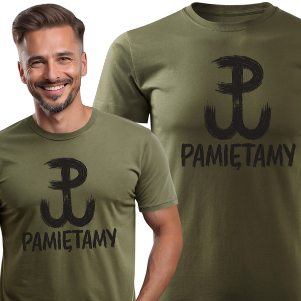 Koszulka patriotyczna T-shirt zieleń wojskowa - POLSKA WALCZĄCA - PAMIĘTAMY