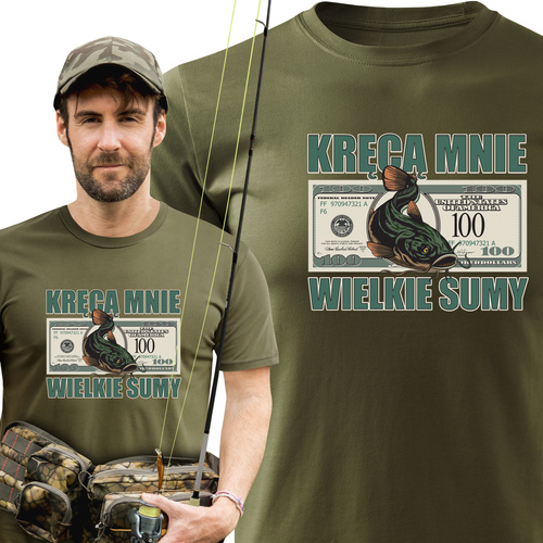 Wędkarska koszulka bawełniana T-shirt z dużym nadrukiem BRANIE ZACZYNA SIĘ PO 40-stce