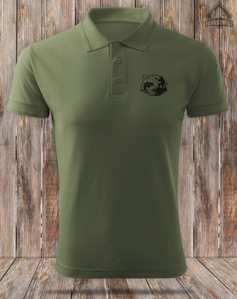 Wędkarska koszulka polo khaki z nadrukiem - WĘDKARZ