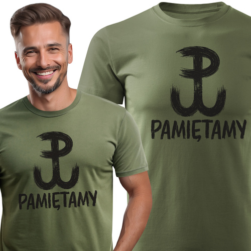 Koszulka patriotyczna T-shirt khaki - POLSKA WALCZĄCA - PAMIĘTAMY