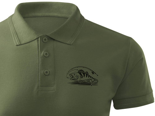 Wędkarska koszulka polo khaki z nadrukiem - OKOŃ