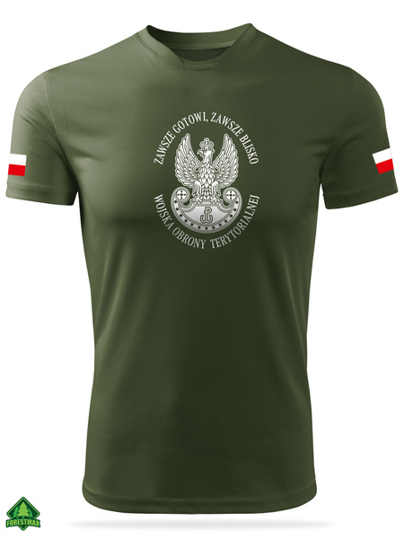 Termoaktywna koszulka wojskowa khaki - nadruk Godło WOT i flagi Polski