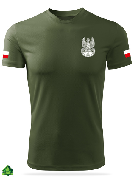 Termoaktywna koszulka wojskowa khaki - nadruk Orzełek WOT i flagi Polski
