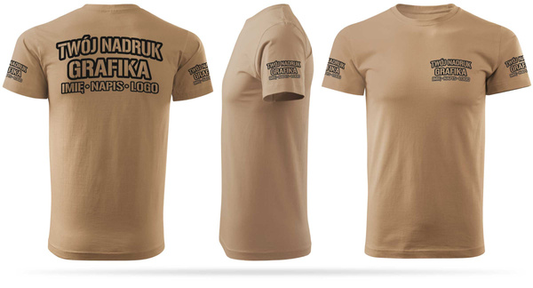 Piaskowa męska koszulka T-shirt z własnym nadrukiem 