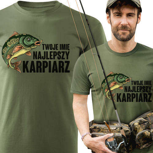 Wędkarska koszulka bawełniana T-shirt nadruk IMIĘ - NAJLEPSZY KARPIARZ